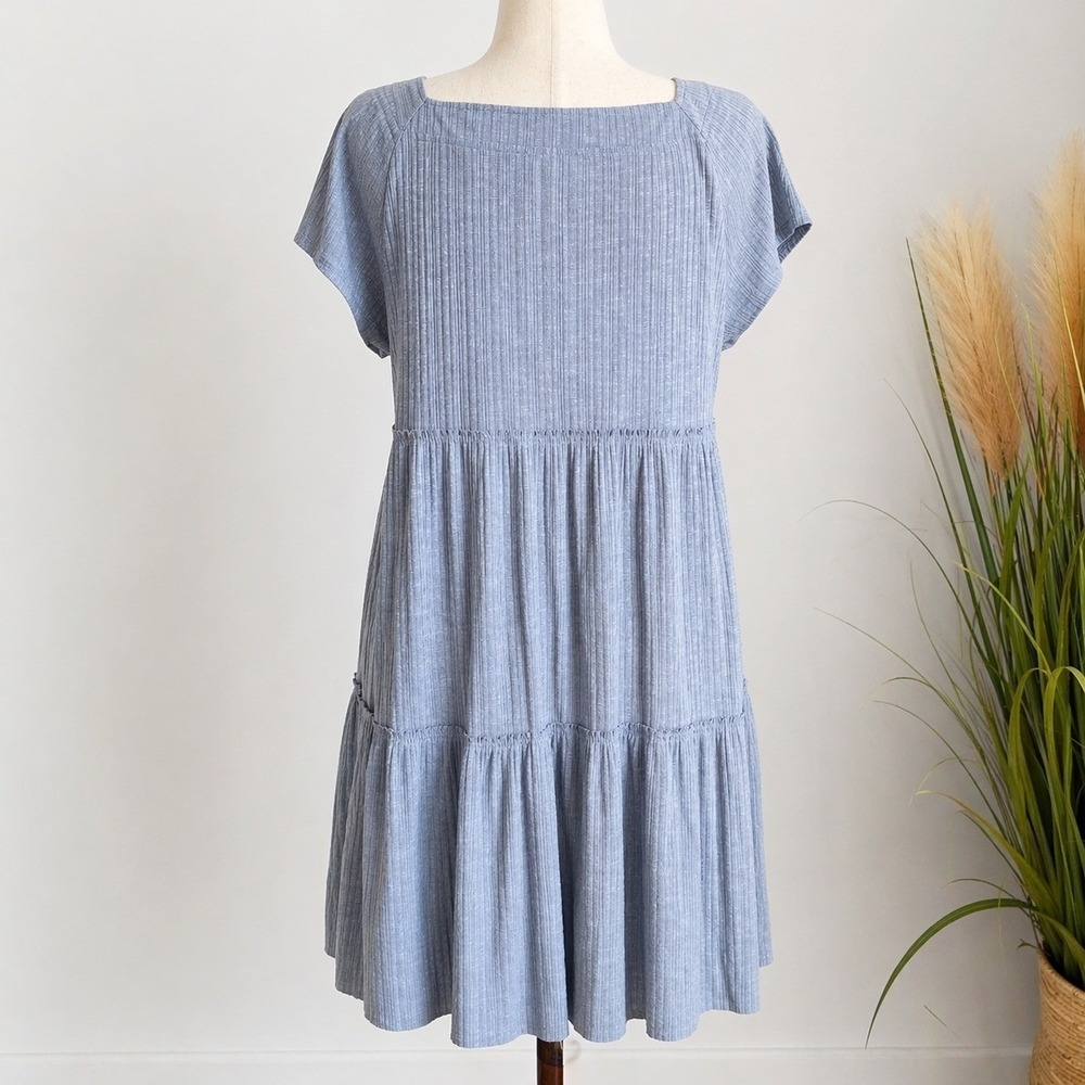 NATURAL LIFE Tiered Knit Square Neck Babydoll Dress SZ Large Coastal Cowgirl - Picture 4 of 11